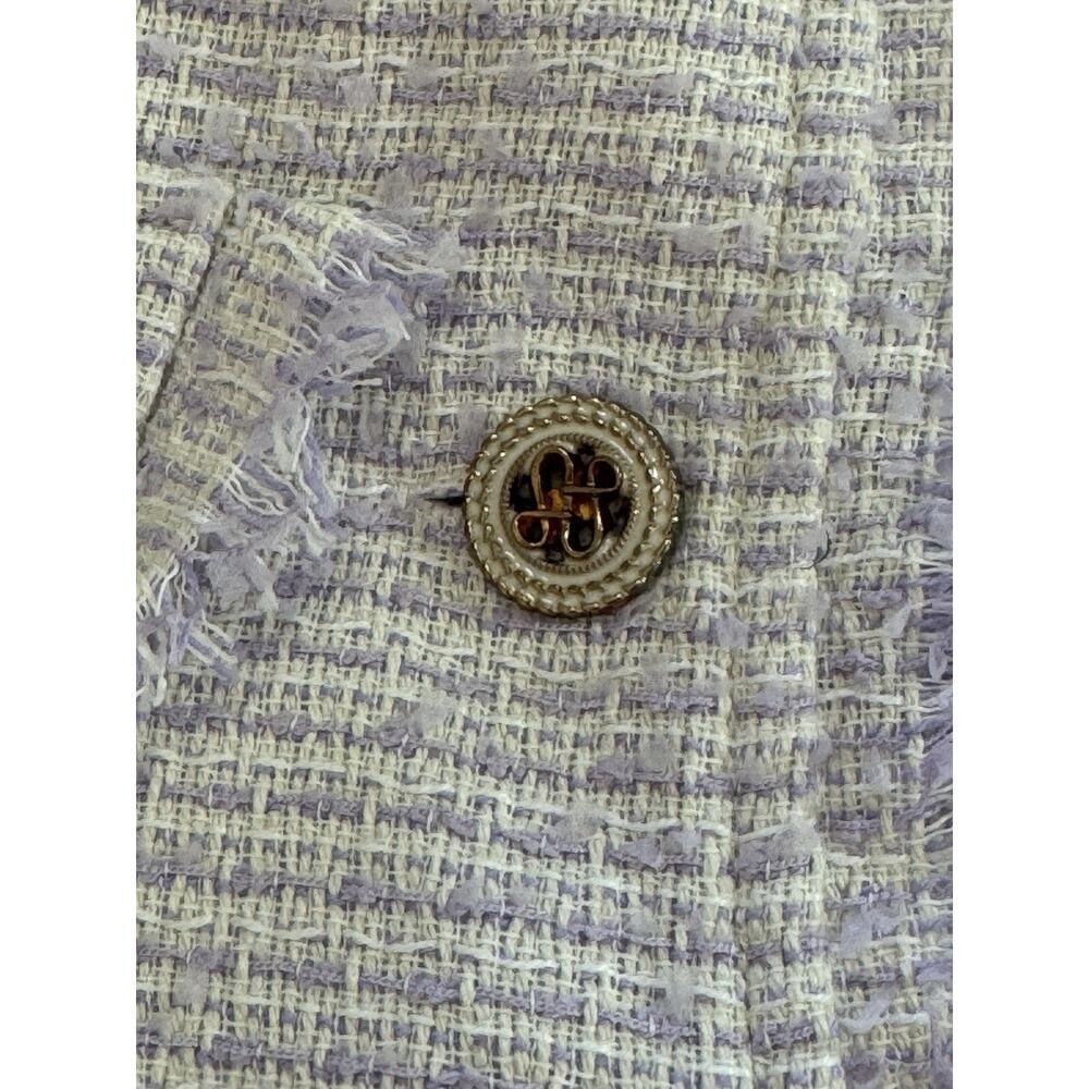 BBGD Lavender Tweed Fringe Designer Blazer Jacket Button Cropped Parisian Size L - Picture 9 of 10
